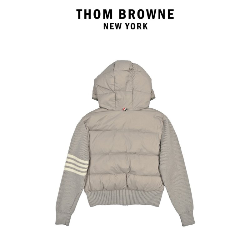 Grey Puffer Down Jacket with Ribbed Sleeves view