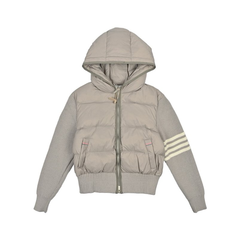 Grey Puffer Down Jacket with Ribbed Sleeves view