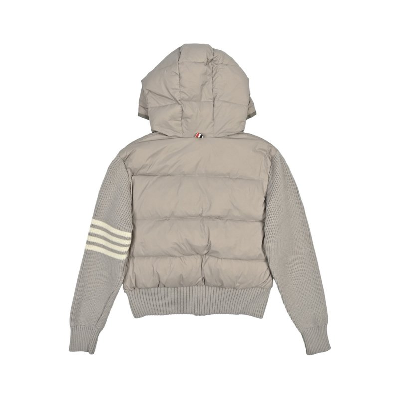 Grey Puffer Down Jacket with Ribbed Sleeves view