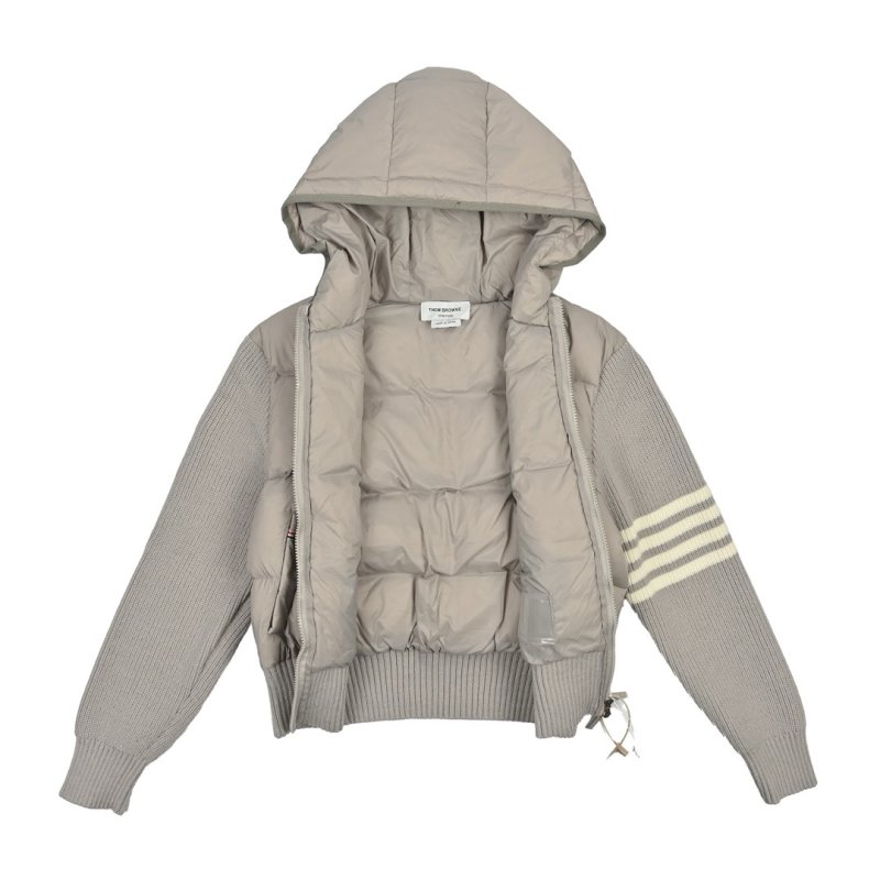 Grey Puffer Down Jacket with Ribbed Sleeves view