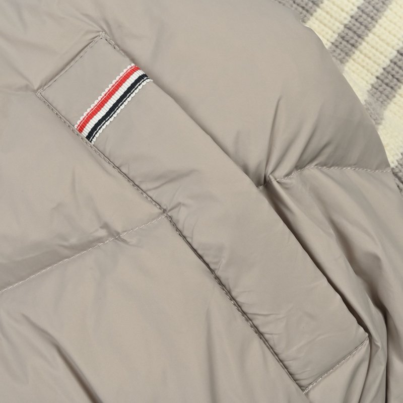 Grey Puffer Down Jacket with Ribbed Sleeves view