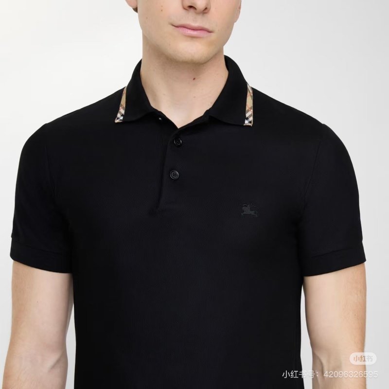 Burberry Black Polo Shirt with Check Collar