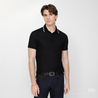Burberry Black Polo Shirt with Check Collar view 2