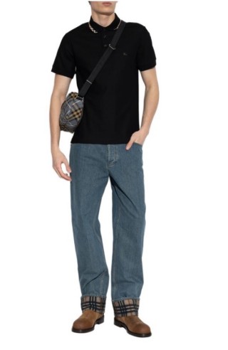 Burberry Black Polo Shirt with Check Collar view 3
