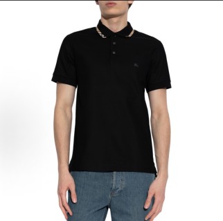 Burberry Black Polo Shirt with Check Collar view 5