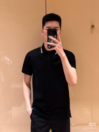 Burberry Black Polo Shirt with Check Collar view 6
