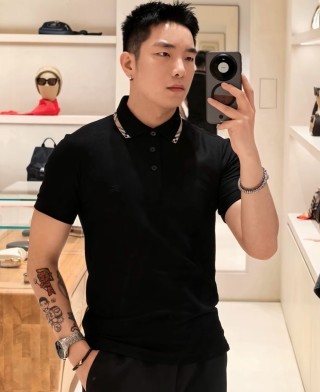 Burberry Black Polo Shirt with Check Collar view 7