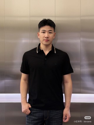 Burberry Black Polo Shirt with Check Collar view 9