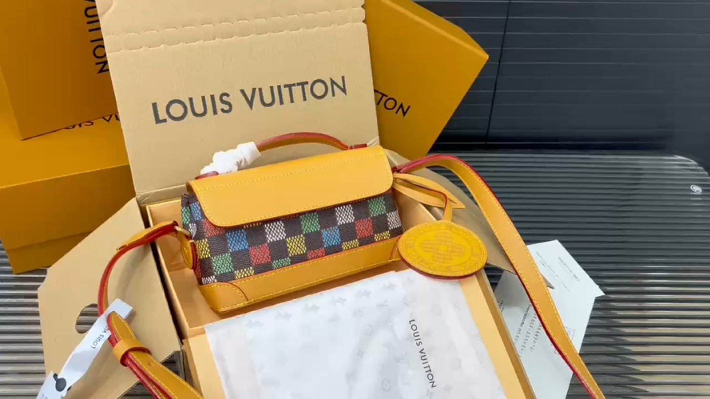 Louis Vuitton Damier Azur Crossbody Bag Yellow Leather
