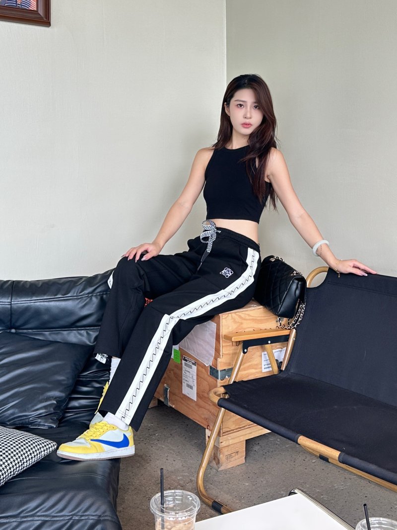 Black Track Pants with White Side Stripe view