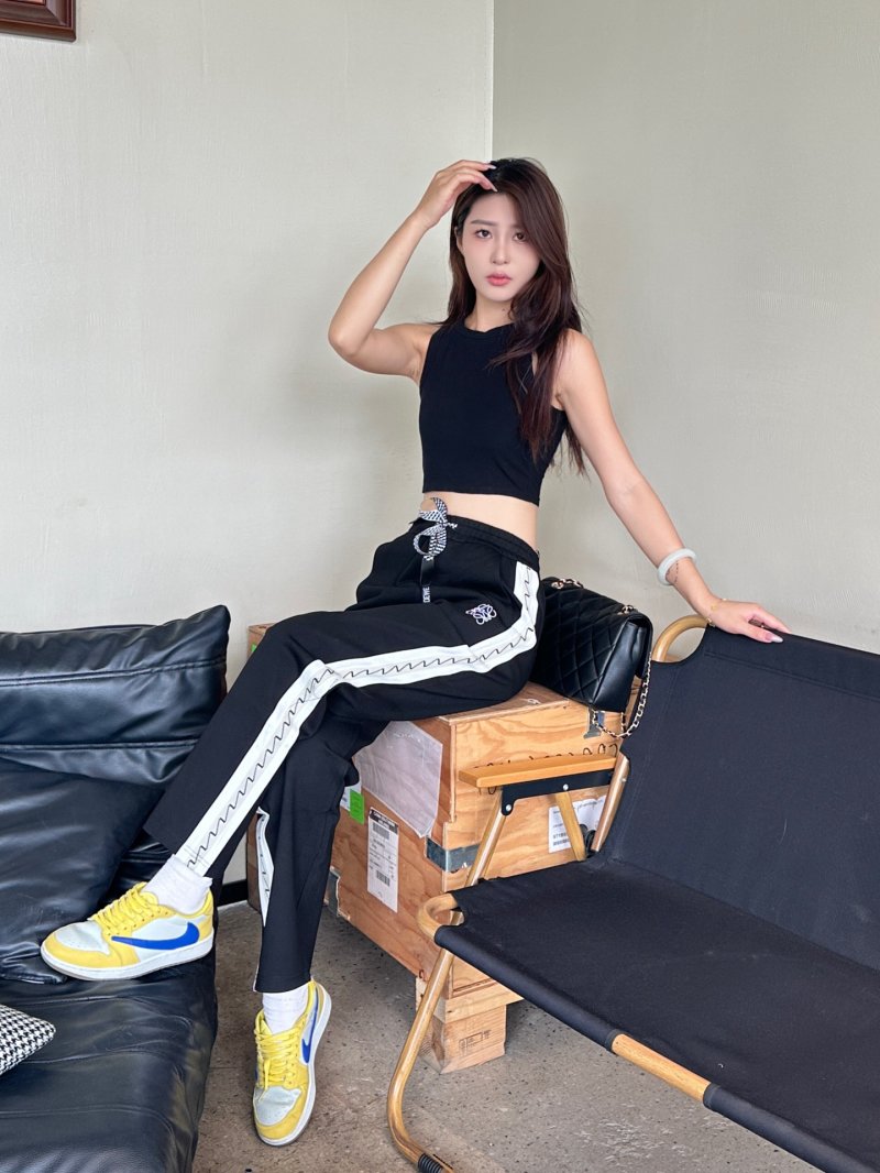 Black Track Pants with White Side Stripe view