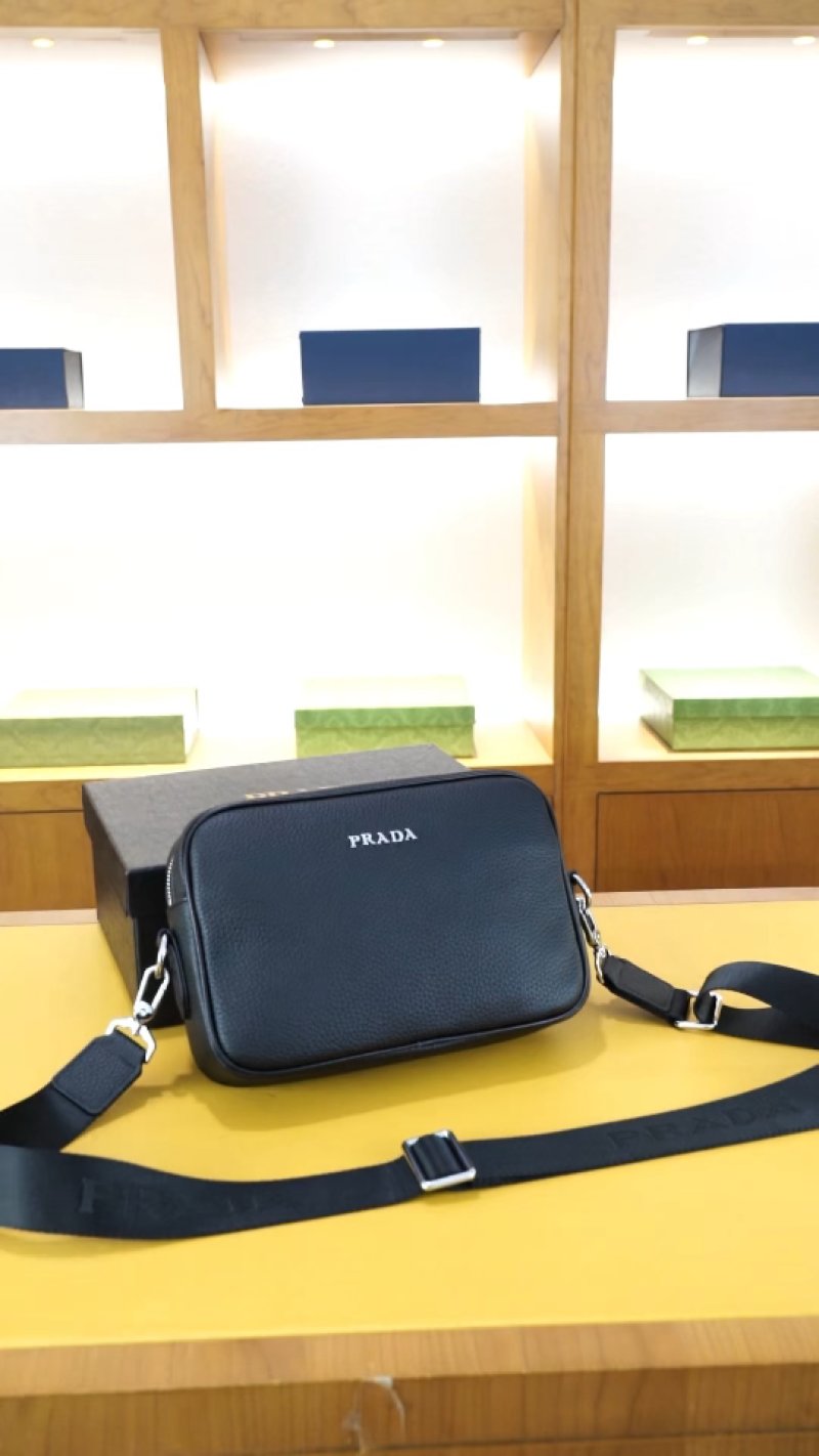Prada Navy Leather Crossbody Messenger Bag