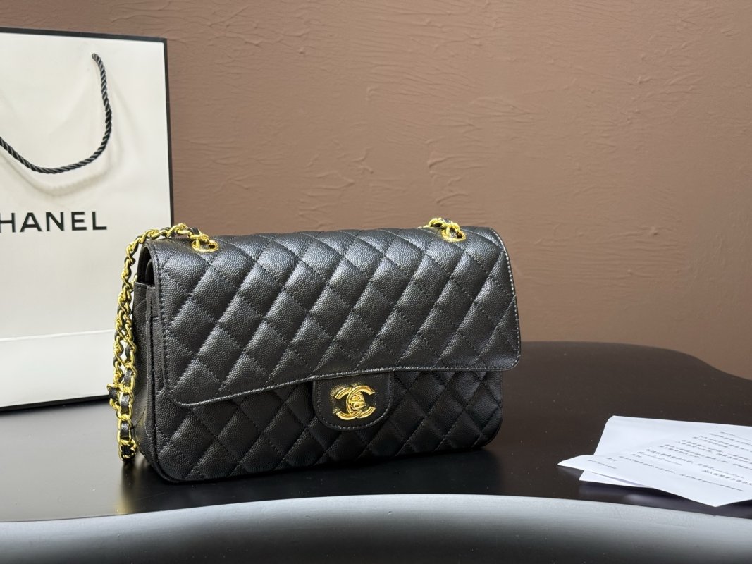 Chanel Classic Flap Quilted Shoulder Bag Black Gold