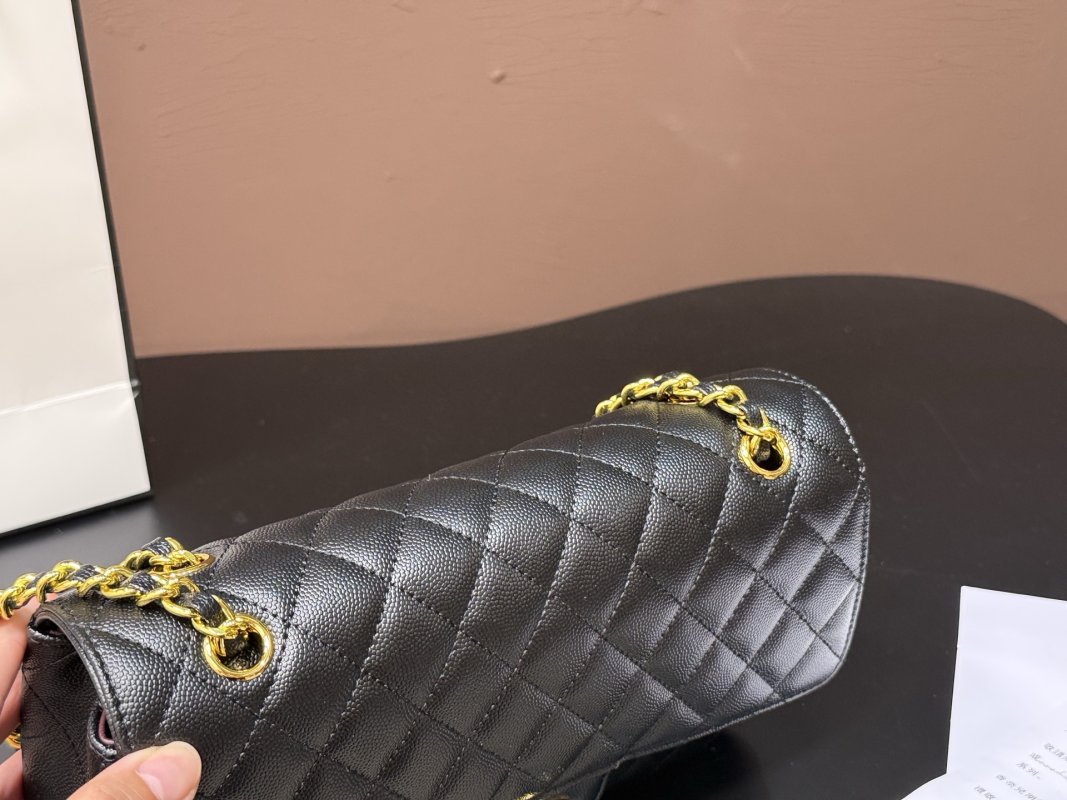 Chanel Classic Flap Quilted Shoulder Bag Black Gold view