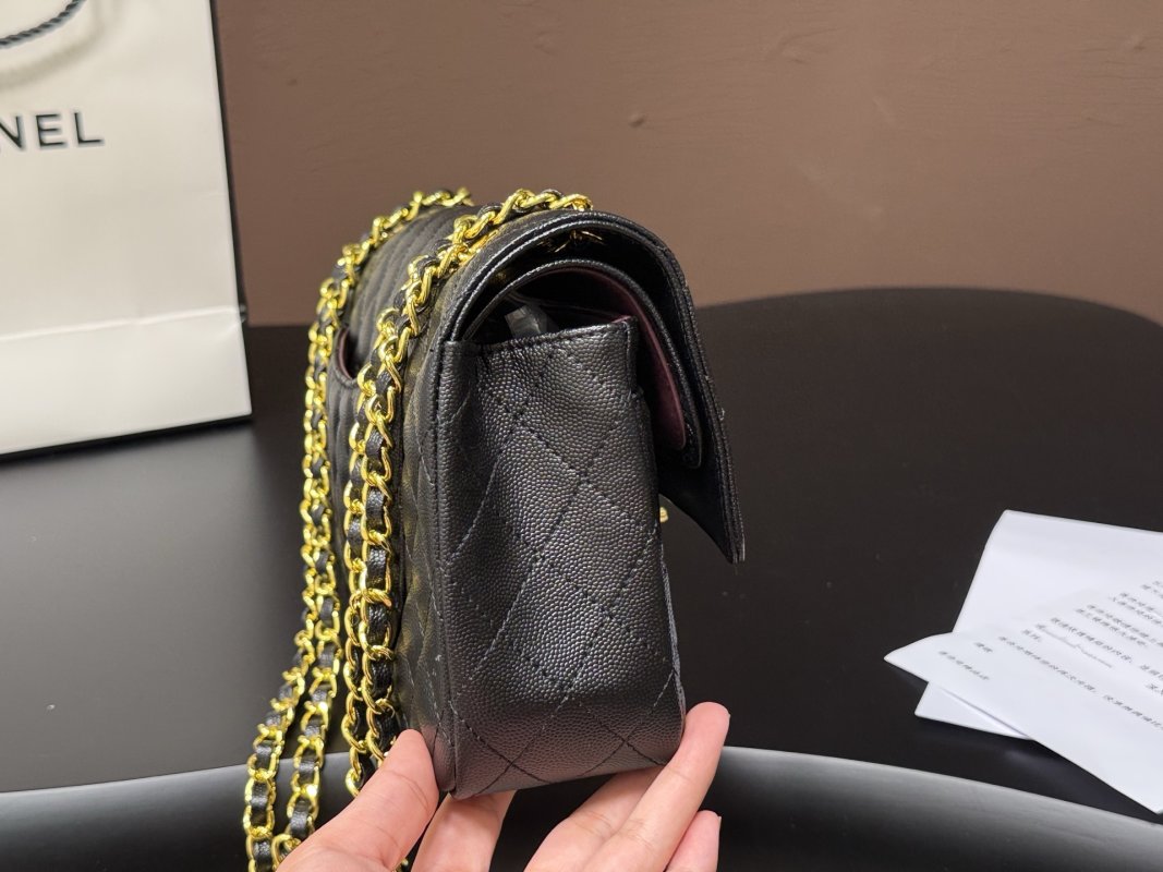 Chanel Classic Flap Quilted Shoulder Bag Black Gold view