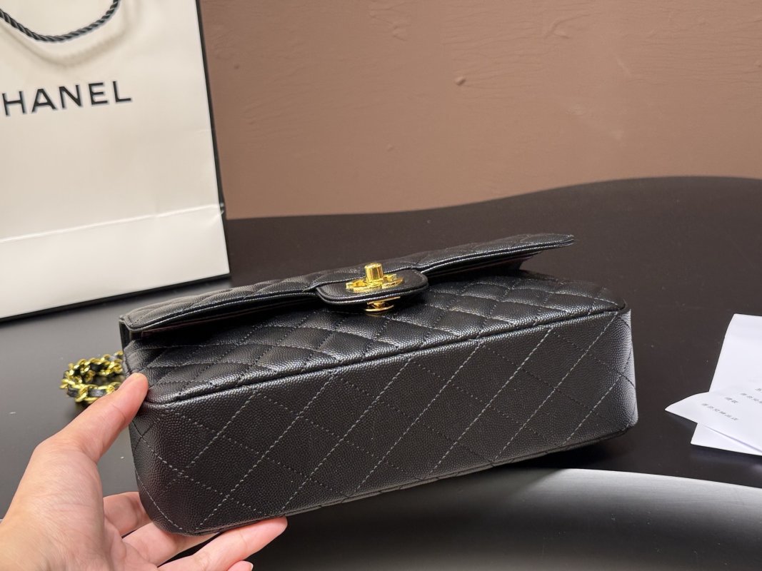 Chanel Classic Flap Quilted Shoulder Bag Black Gold view