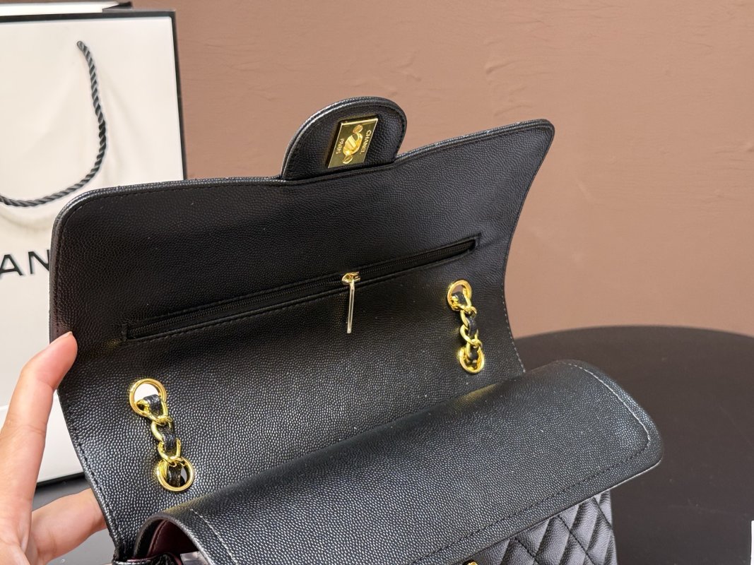 Chanel Classic Flap Quilted Shoulder Bag Black Gold view