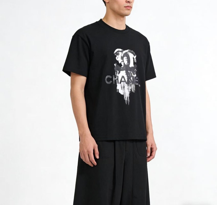 Chanel Distressed CC Logo Black T-Shirt