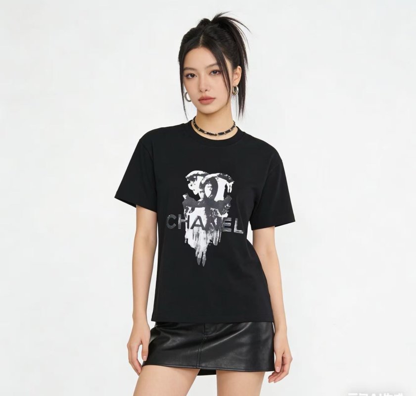 Chanel Distressed CC Logo Black T-Shirt view