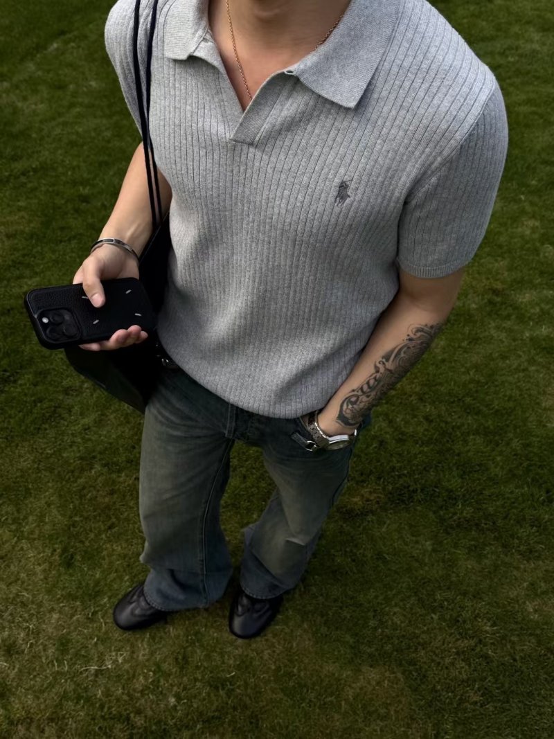 Ralph Lauren Grey Ribbed Polo Shirt