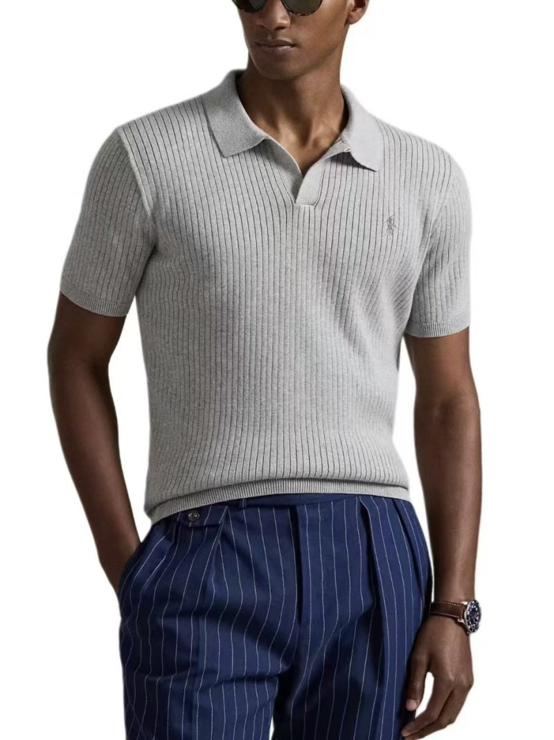 Ralph Lauren Grey Ribbed Polo Shirt view