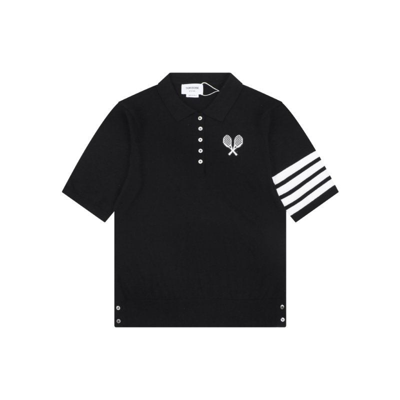 Lacoste Women's Black Polo Shirt with Striped Sleeves view