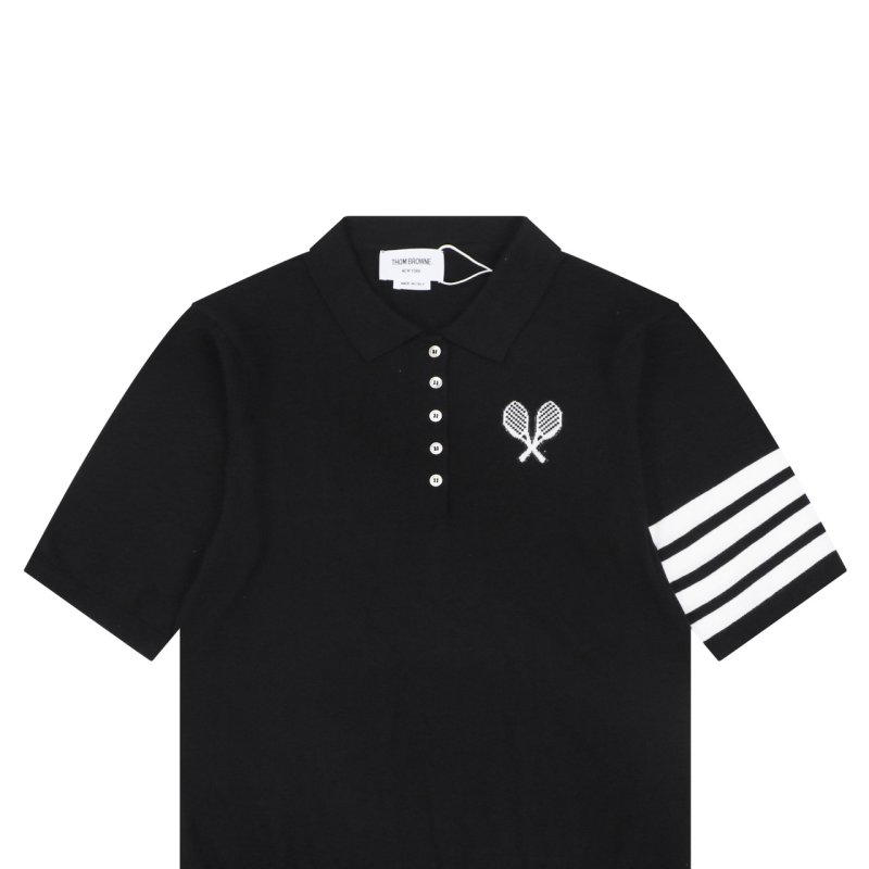 Lacoste Women's Black Polo Shirt with Striped Sleeves view