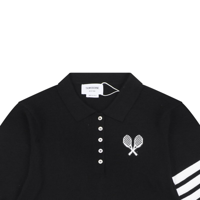 Lacoste Women's Black Polo Shirt with Striped Sleeves view