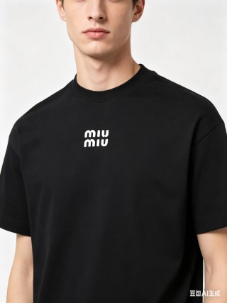 Miu Miu Logo Black Short Sleeve T-Shirt view 2