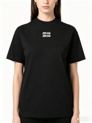 Miu Miu Logo Black Short Sleeve T-Shirt view 3