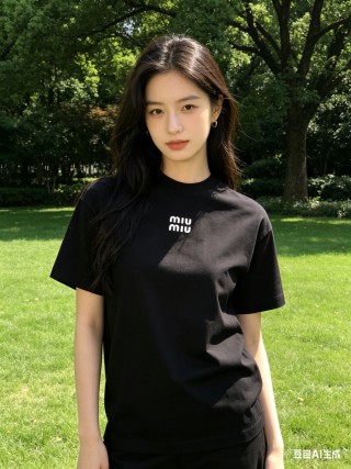 Miu Miu Logo Black Short Sleeve T-Shirt view 7