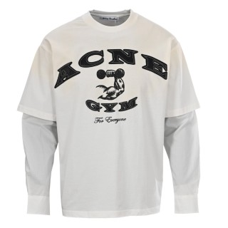 Acne Studios Distressed Logo Gym Long Sleeve T-Shirt White