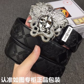Versace Medusa Head Black Leather Belt Silver Buckle view 2