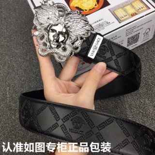 Versace Medusa Head Black Leather Belt Silver Buckle view 3