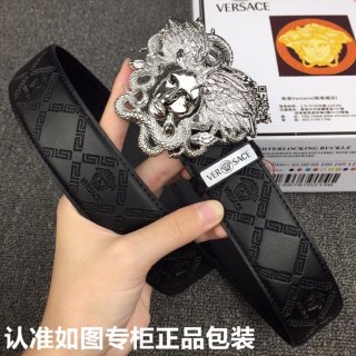 Versace Medusa Head Black Leather Belt Silver Buckle view 4