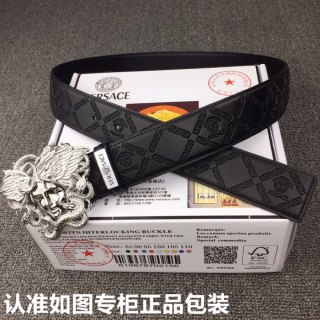 Versace Medusa Head Black Leather Belt Silver Buckle view 5