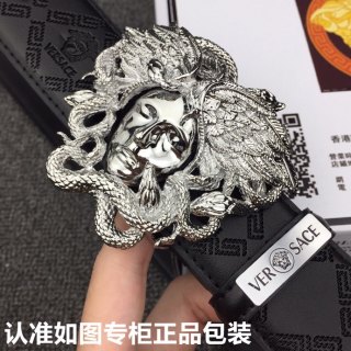 Versace Medusa Head Black Leather Belt Silver Buckle view 6