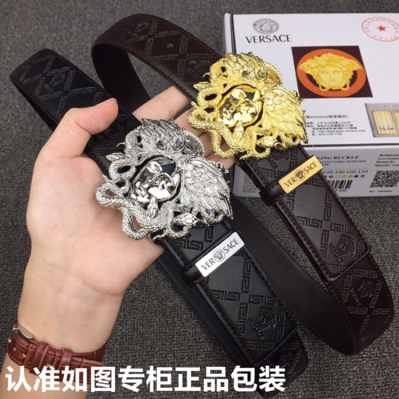 Versace Medusa Head Black Leather Belt Silver Buckle view