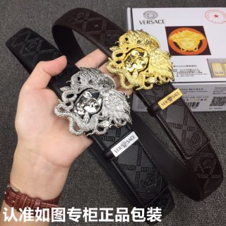 Versace Medusa Head Black Leather Belt Silver Buckle view 9