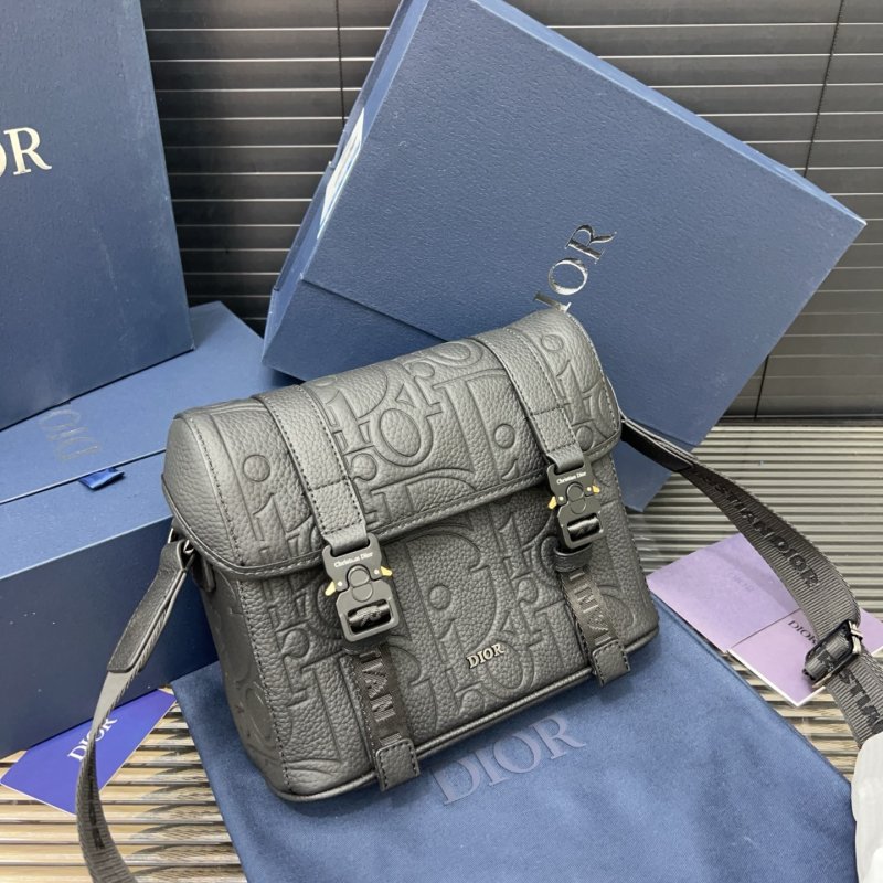Dior Hit The Road Embossed Leather Messenger Bag Black