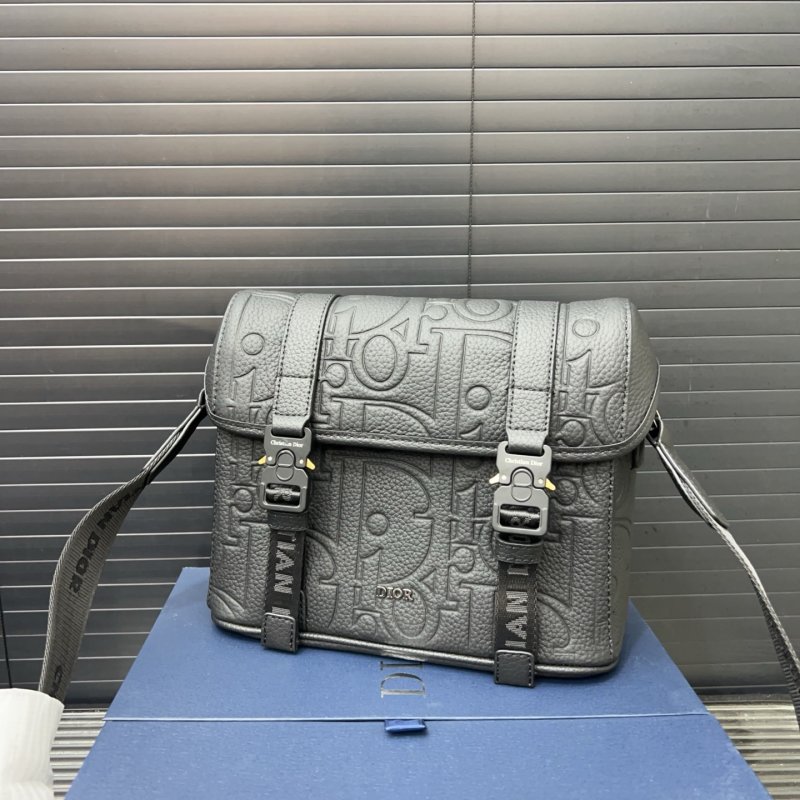 Dior Hit The Road Embossed Leather Messenger Bag Black view