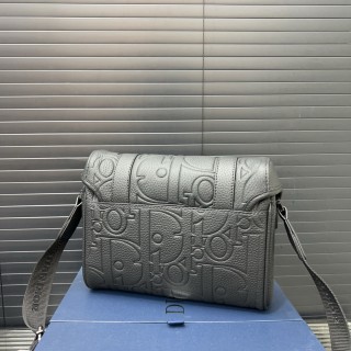 Dior Hit The Road Embossed Leather Messenger Bag Black view 3