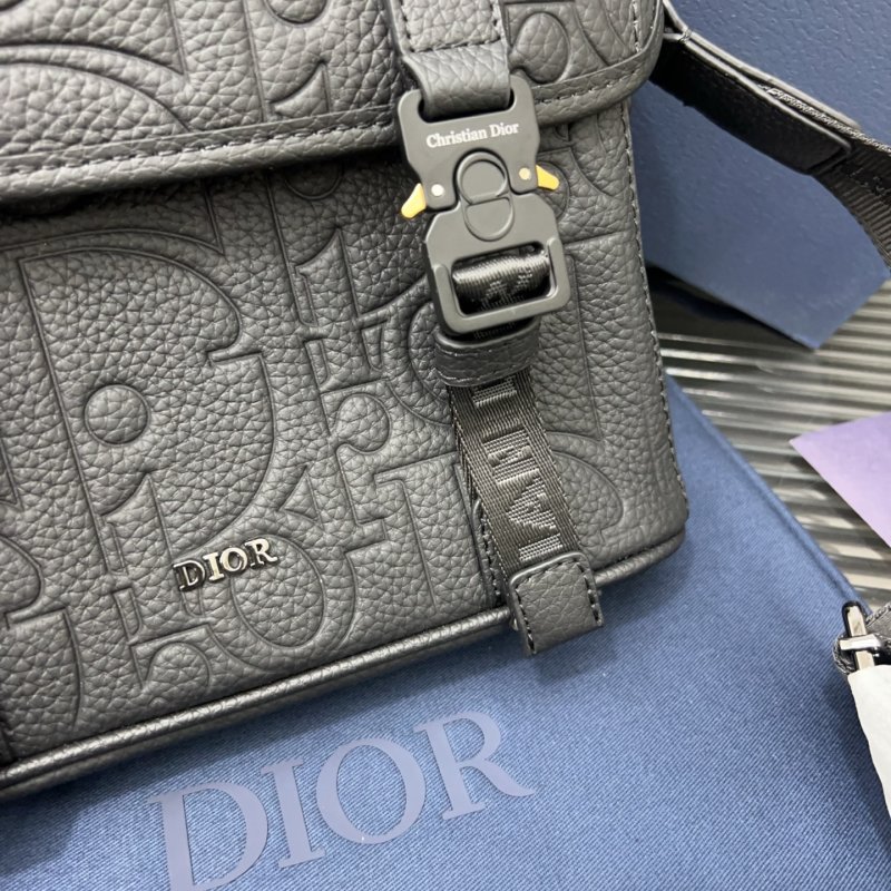Dior Hit The Road Embossed Leather Messenger Bag Black view