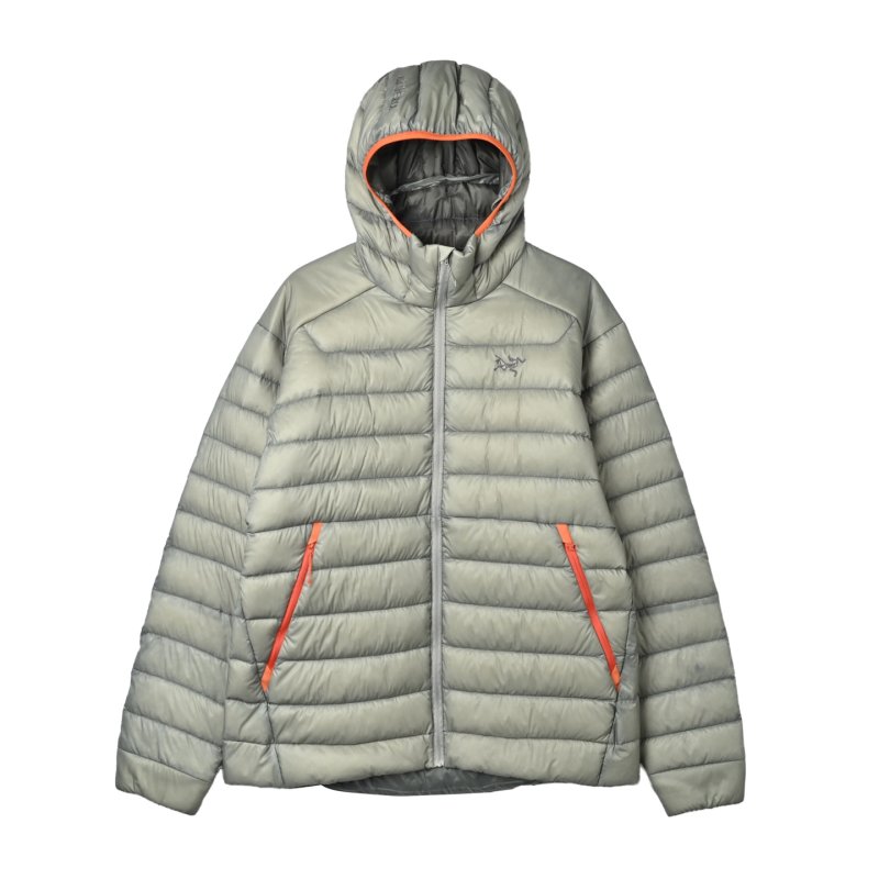Sage Green Puffer Down Jacket with Orange Trim view