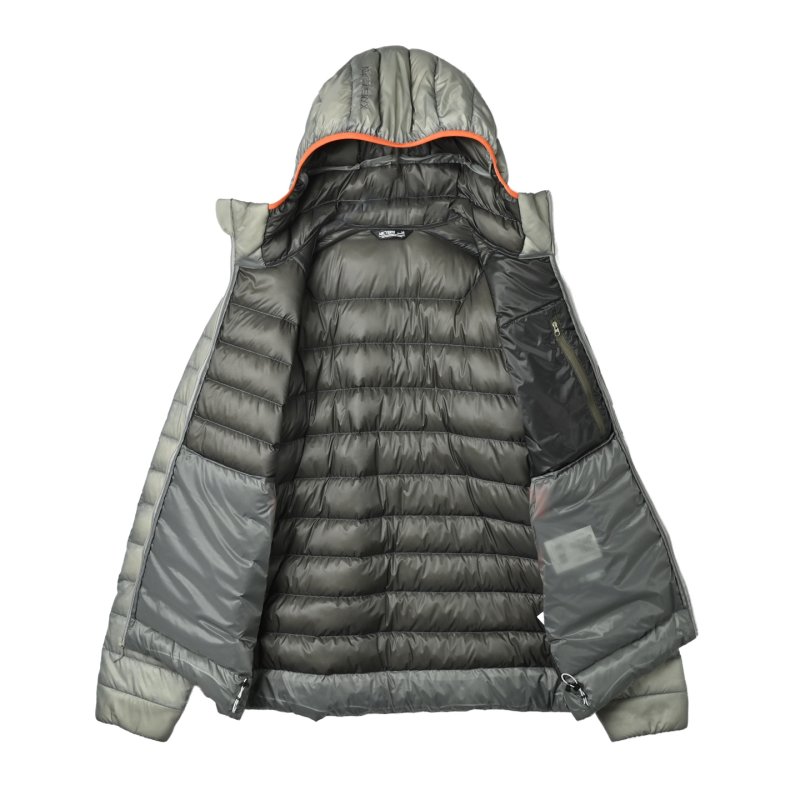 Sage Green Puffer Down Jacket with Orange Trim view
