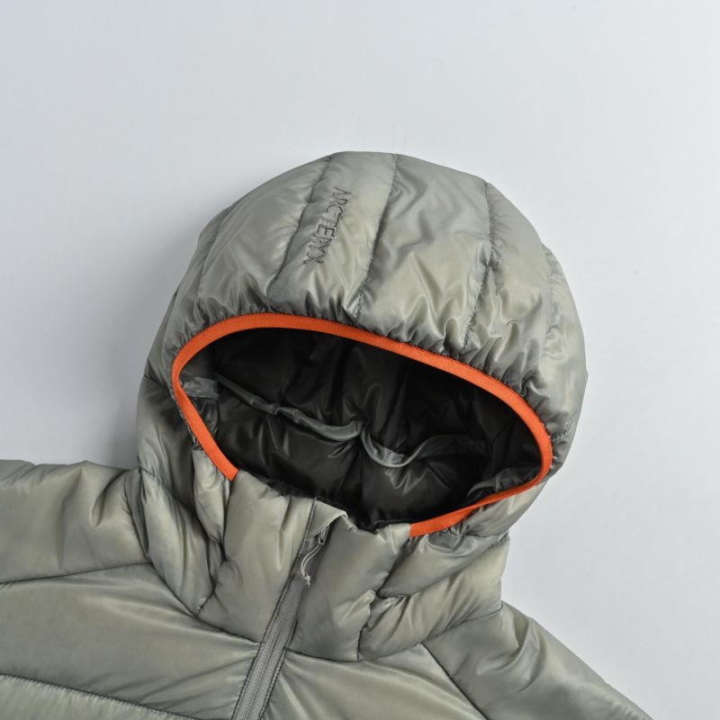 Sage Green Puffer Down Jacket with Orange Trim view