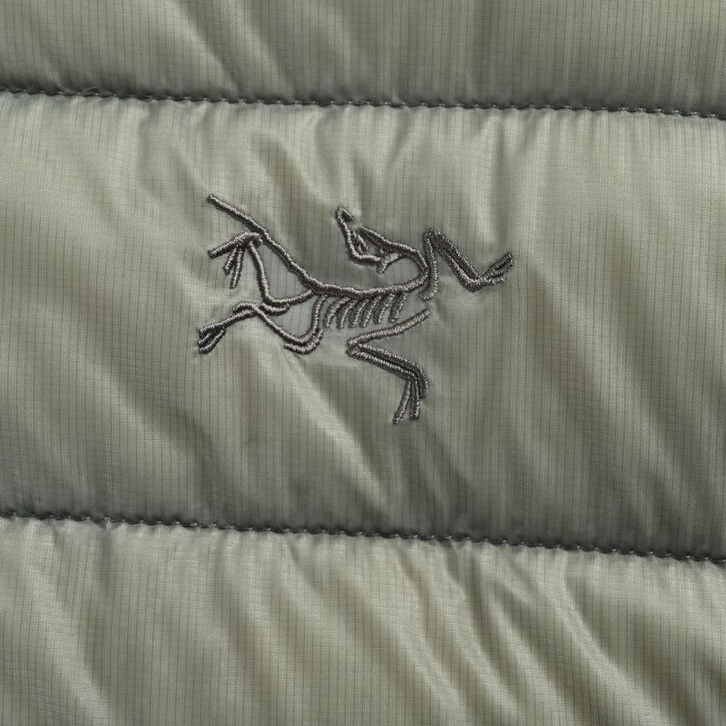 Sage Green Puffer Down Jacket with Orange Trim view
