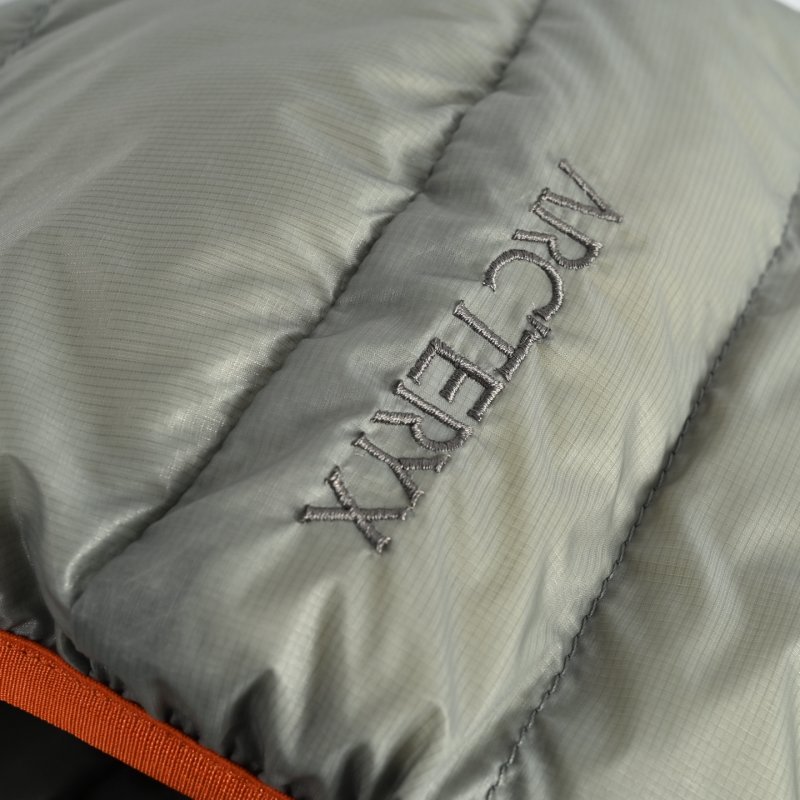 Sage Green Puffer Down Jacket with Orange Trim view