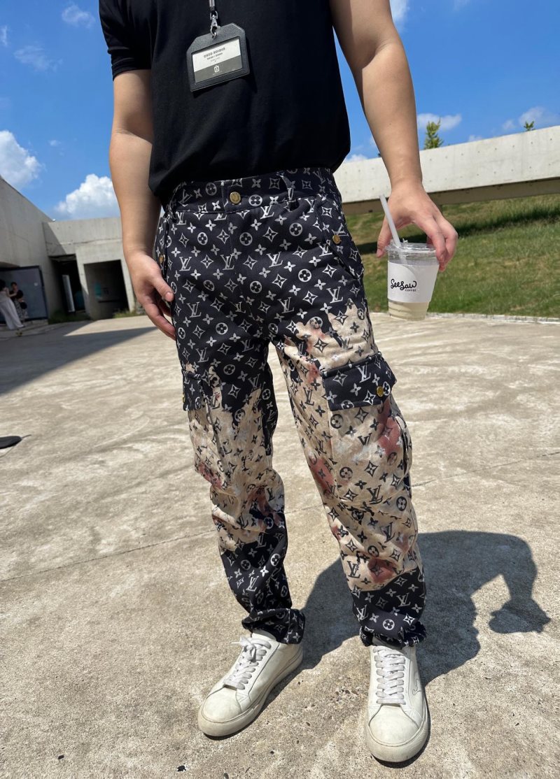 Black & White Monogram Print Straight Pants view