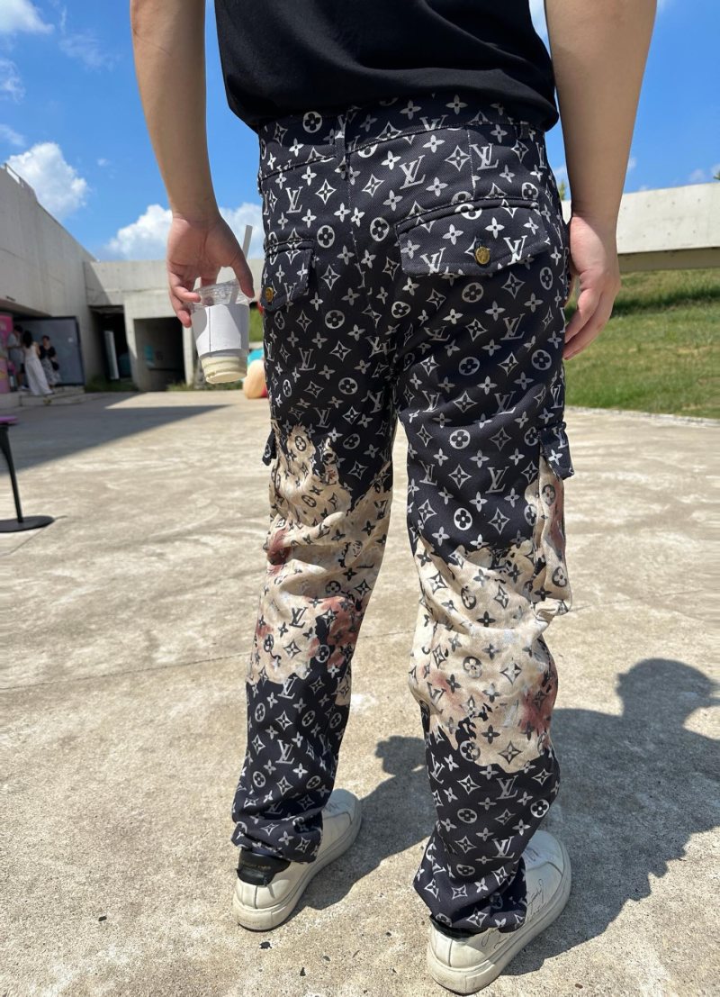 Black & White Monogram Print Straight Pants view